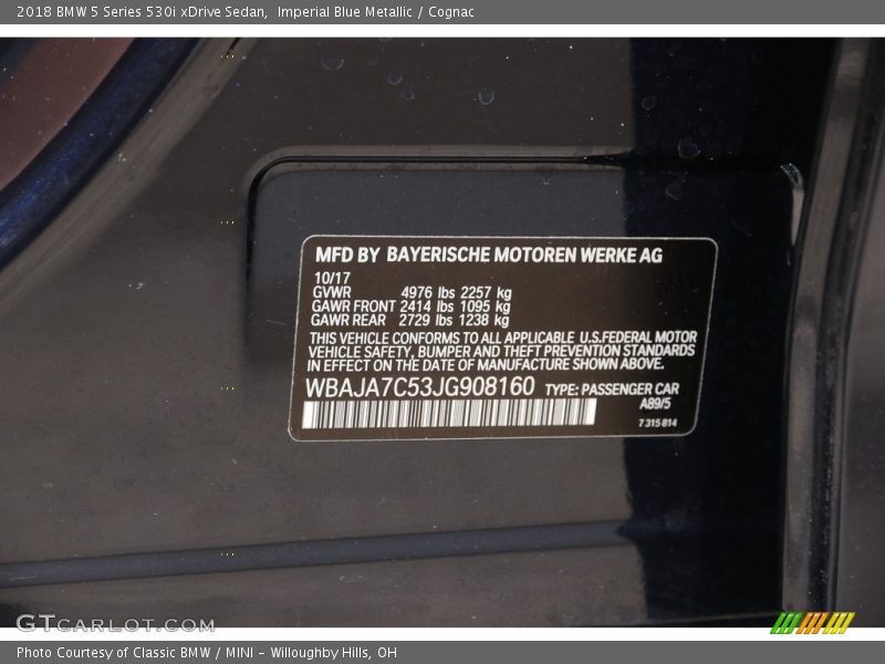 Imperial Blue Metallic / Cognac 2018 BMW 5 Series 530i xDrive Sedan