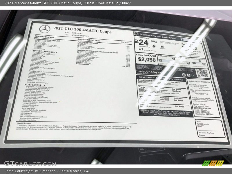  2021 GLC 300 4Matic Coupe Window Sticker