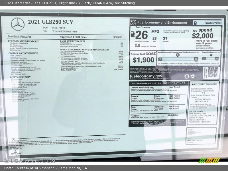 Night Black / Black/DINAMICA w/Red Stitching 2021 Mercedes-Benz GLB 250