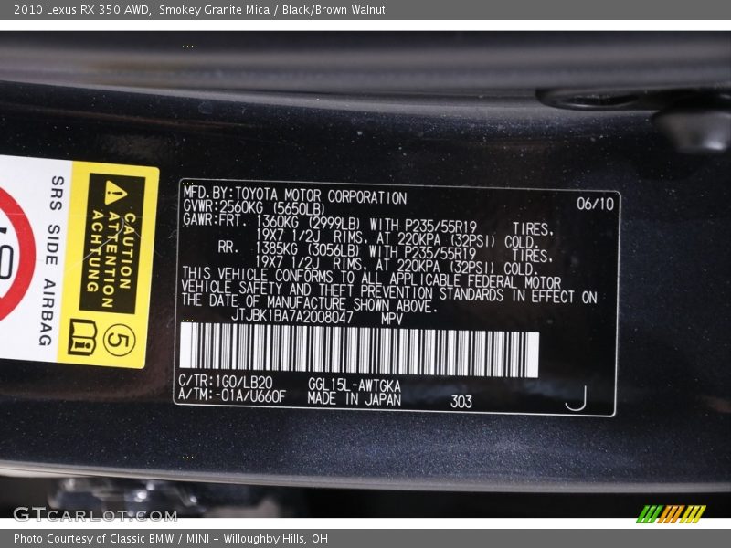Smokey Granite Mica / Black/Brown Walnut 2010 Lexus RX 350 AWD