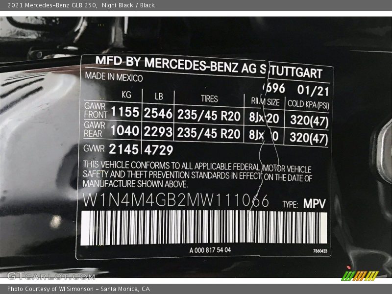 Night Black / Black 2021 Mercedes-Benz GLB 250