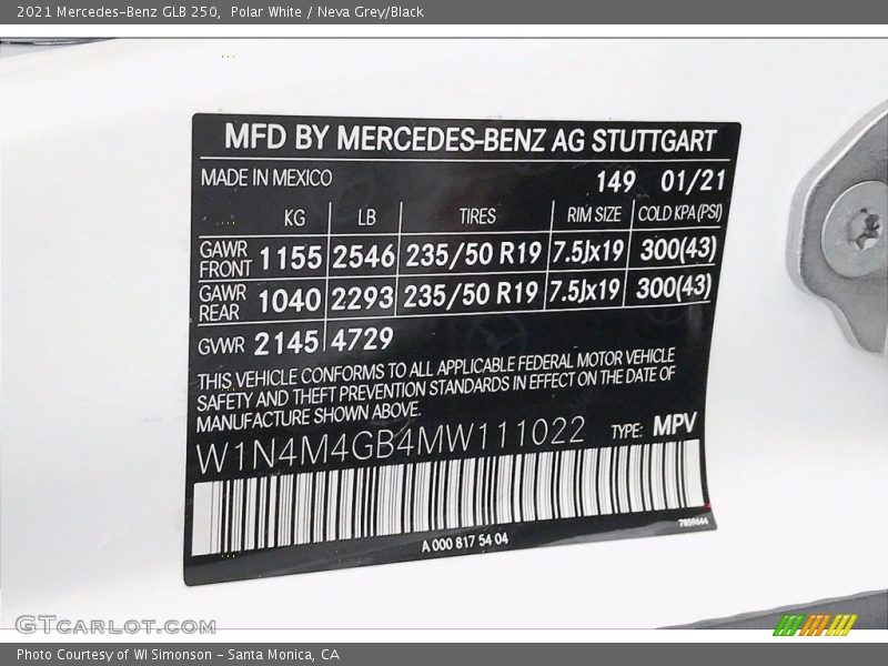 Polar White / Neva Grey/Black 2021 Mercedes-Benz GLB 250
