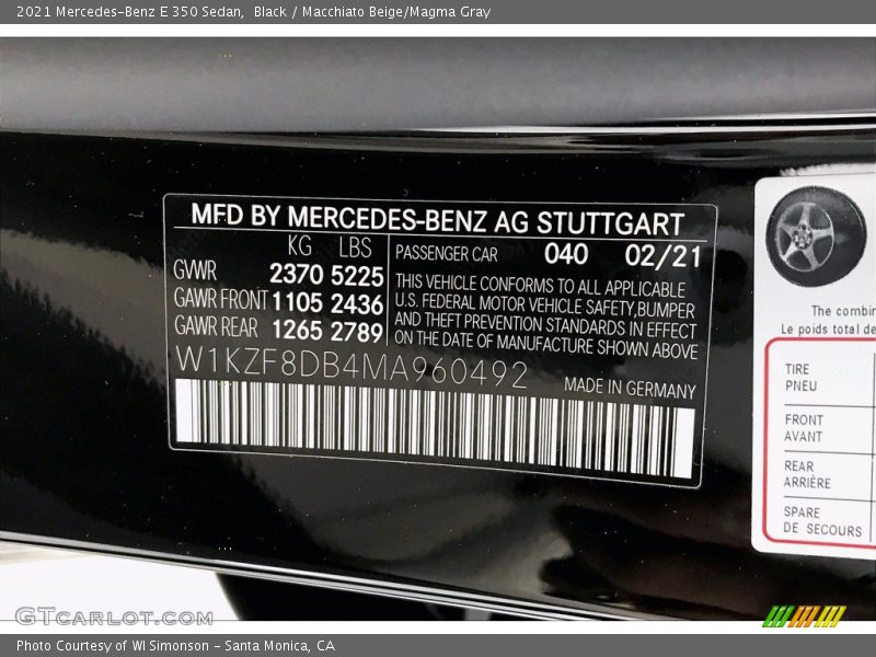 Black / Macchiato Beige/Magma Gray 2021 Mercedes-Benz E 350 Sedan