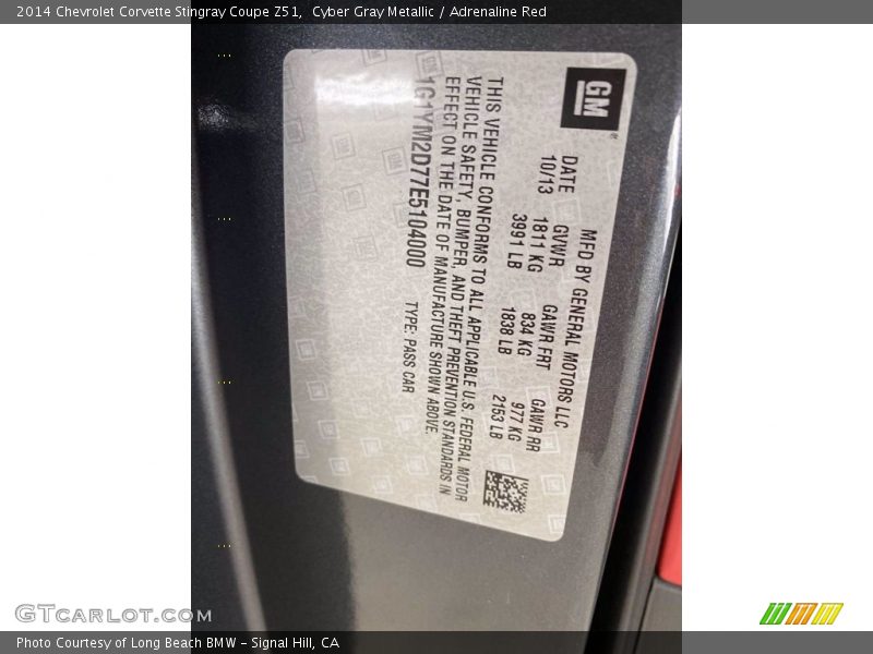 Cyber Gray Metallic / Adrenaline Red 2014 Chevrolet Corvette Stingray Coupe Z51