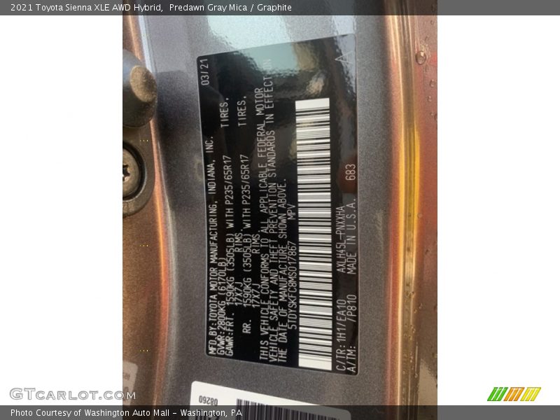 Predawn Gray Mica / Graphite 2021 Toyota Sienna XLE AWD Hybrid