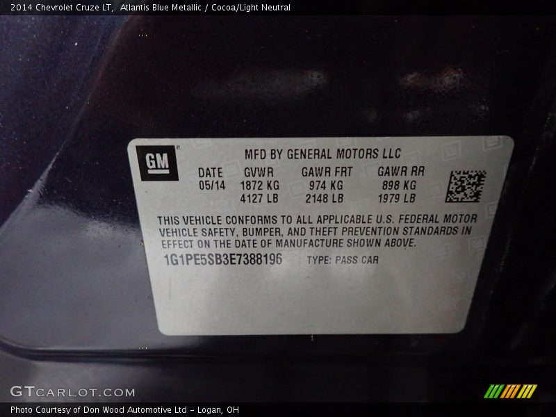 Atlantis Blue Metallic / Cocoa/Light Neutral 2014 Chevrolet Cruze LT