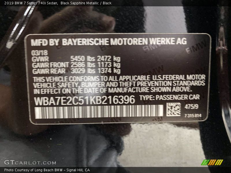 Black Sapphire Metallic / Black 2019 BMW 7 Series 740i Sedan