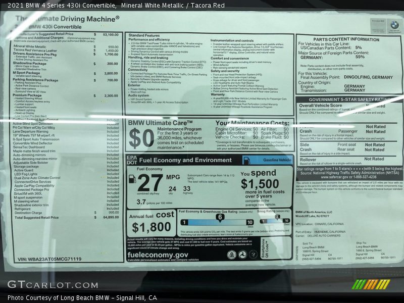  2021 4 Series 430i Convertible Window Sticker