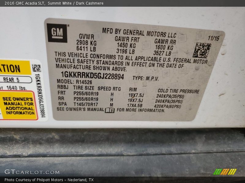 Summit White / Dark Cashmere 2016 GMC Acadia SLT