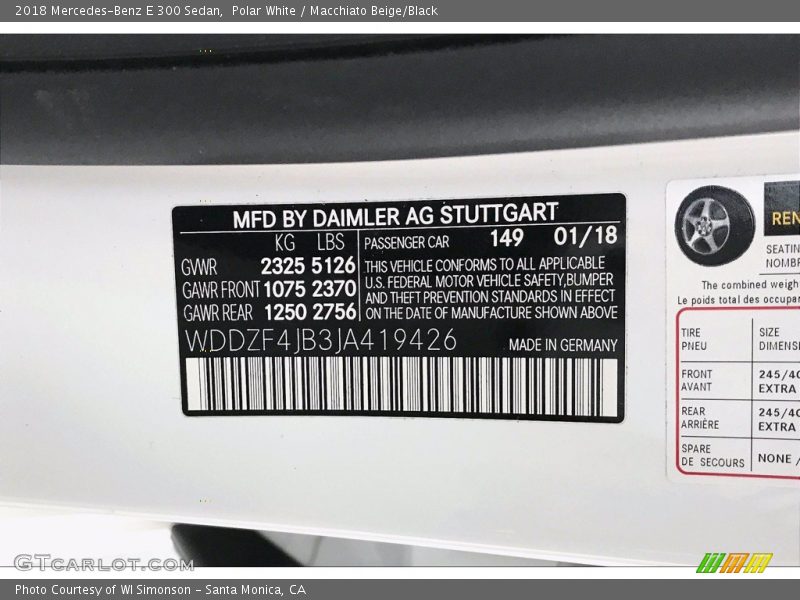 Polar White / Macchiato Beige/Black 2018 Mercedes-Benz E 300 Sedan