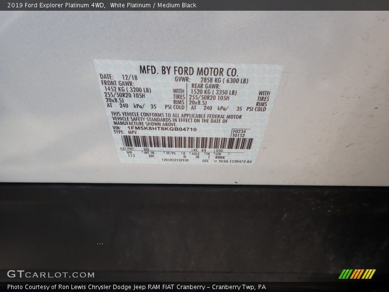 White Platinum / Medium Black 2019 Ford Explorer Platinum 4WD
