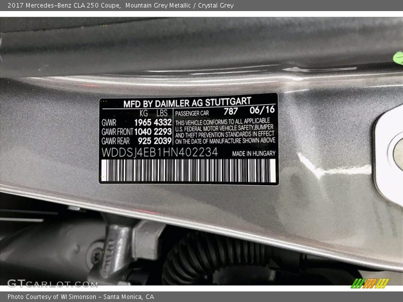Mountain Grey Metallic / Crystal Grey 2017 Mercedes-Benz CLA 250 Coupe