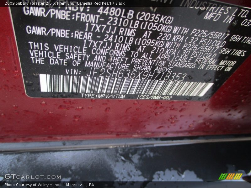 Camellia Red Pearl / Black 2009 Subaru Forester 2.5 X Premium