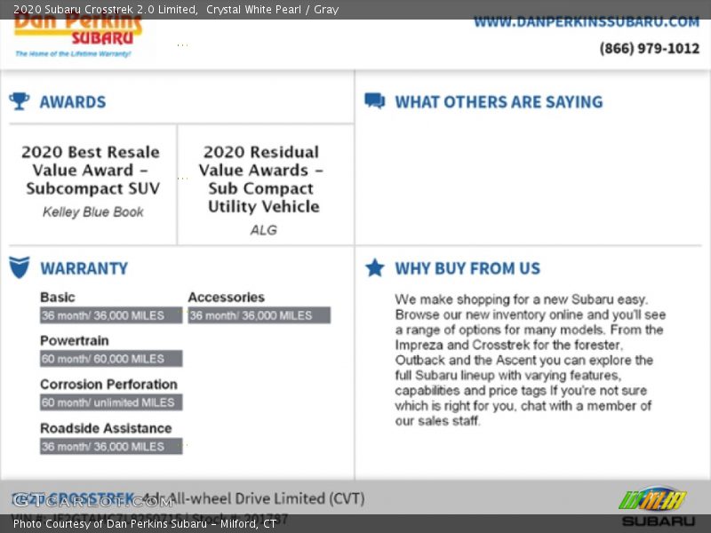 Crystal White Pearl / Gray 2020 Subaru Crosstrek 2.0 Limited