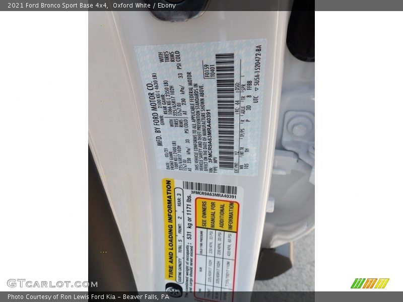 Oxford White / Ebony 2021 Ford Bronco Sport Base 4x4