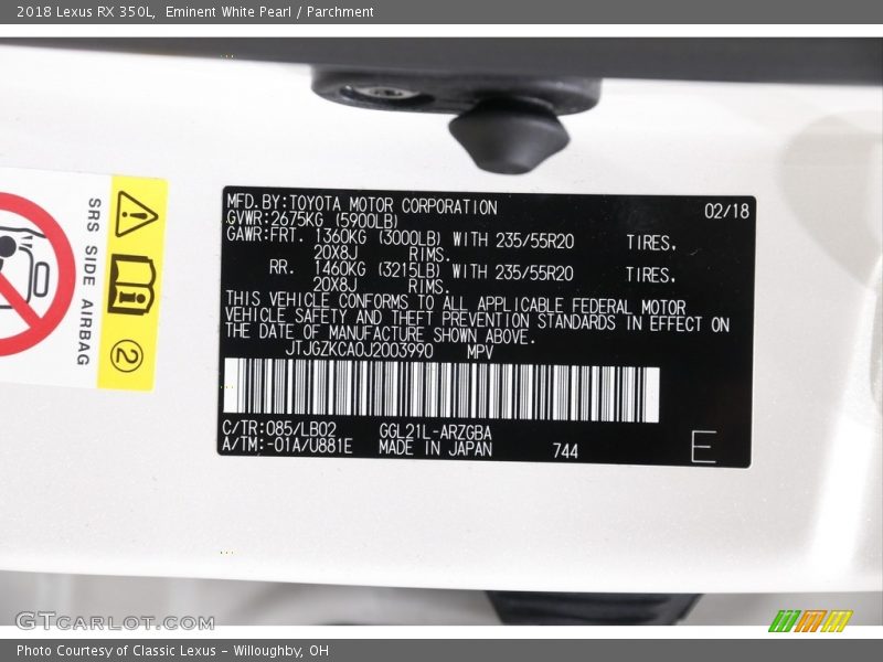 Eminent White Pearl / Parchment 2018 Lexus RX 350L