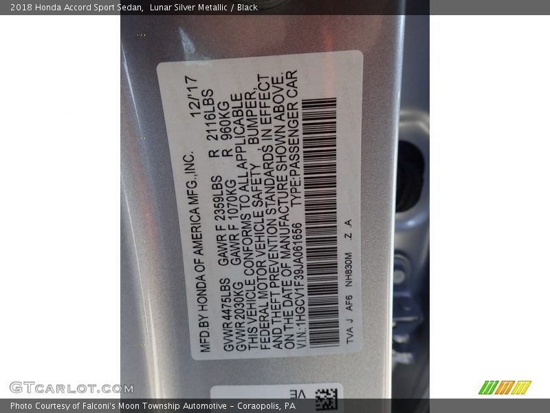 Lunar Silver Metallic / Black 2018 Honda Accord Sport Sedan