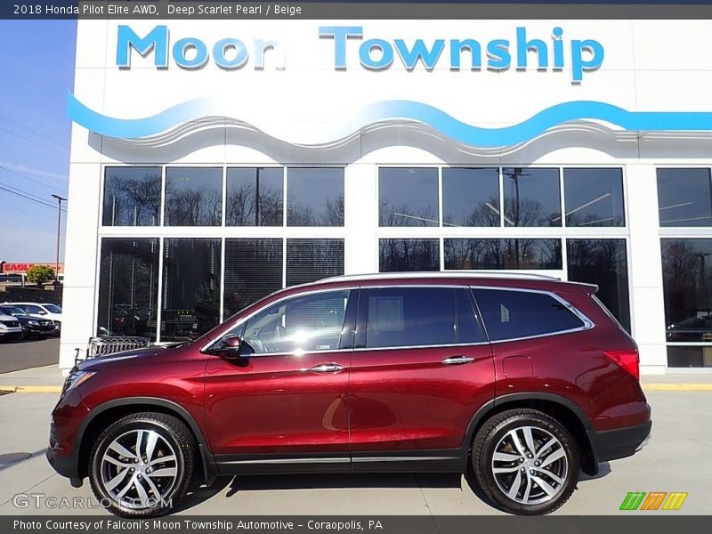 Deep Scarlet Pearl / Beige 2018 Honda Pilot Elite AWD