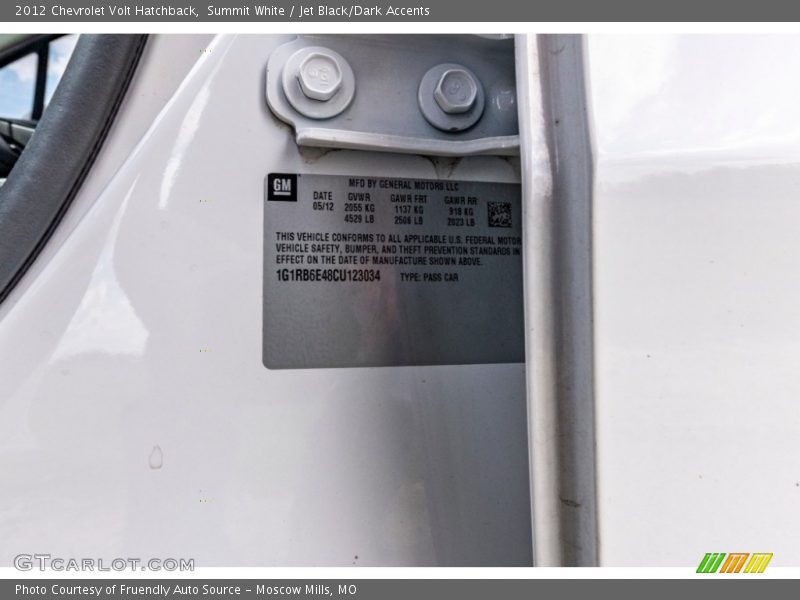 Summit White / Jet Black/Dark Accents 2012 Chevrolet Volt Hatchback