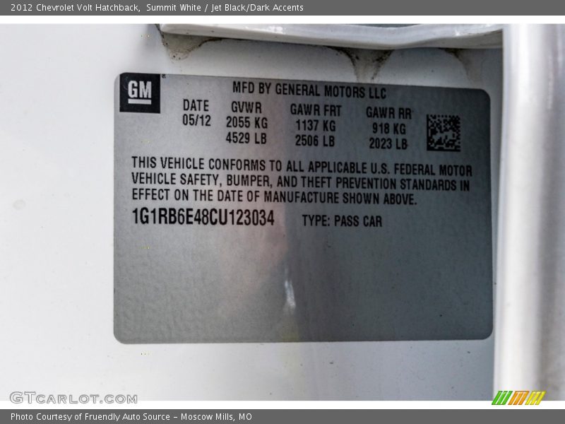 Summit White / Jet Black/Dark Accents 2012 Chevrolet Volt Hatchback