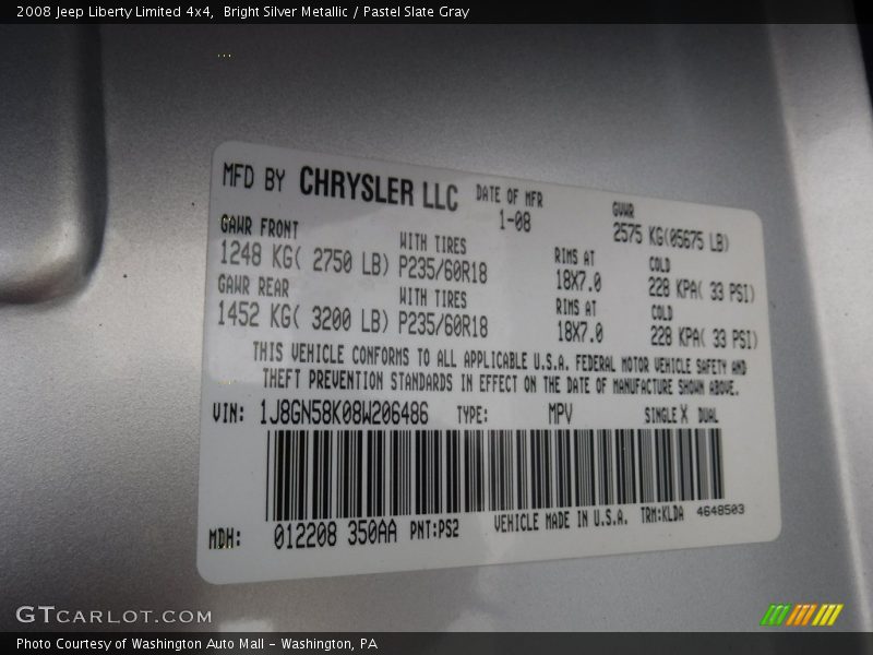 Bright Silver Metallic / Pastel Slate Gray 2008 Jeep Liberty Limited 4x4