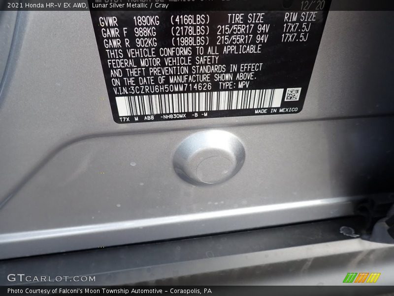 Lunar Silver Metallic / Gray 2021 Honda HR-V EX AWD