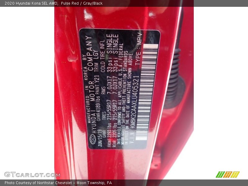 Pulse Red / Gray/Black 2020 Hyundai Kona SEL AWD