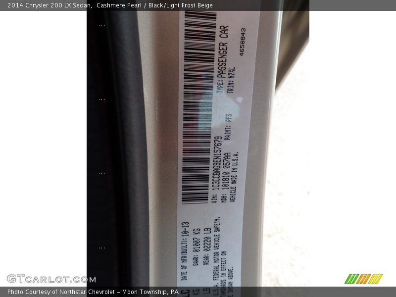 Cashmere Pearl / Black/Light Frost Beige 2014 Chrysler 200 LX Sedan