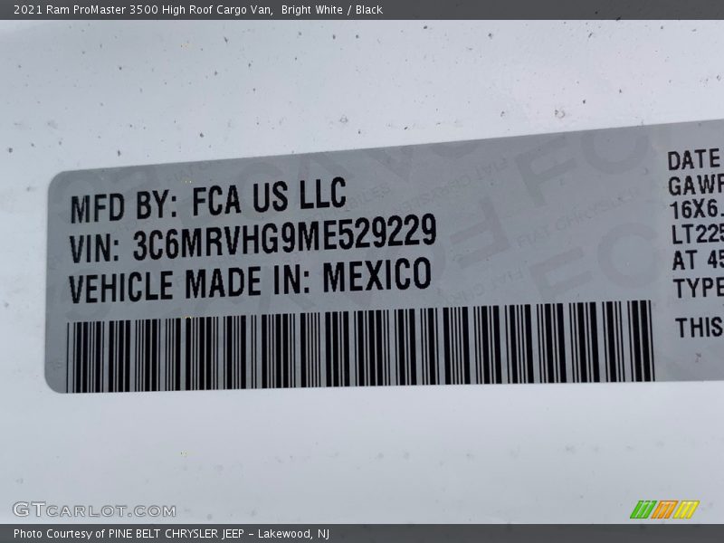 Bright White / Black 2021 Ram ProMaster 3500 High Roof Cargo Van