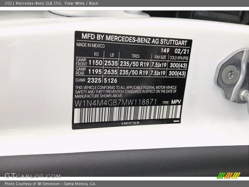 Polar White / Black 2021 Mercedes-Benz GLB 250