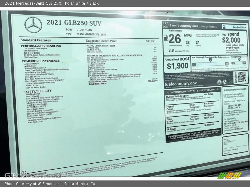 Polar White / Black 2021 Mercedes-Benz GLB 250