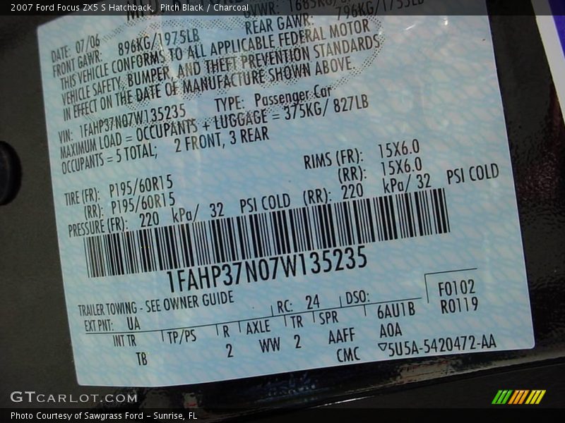 Pitch Black / Charcoal 2007 Ford Focus ZX5 S Hatchback