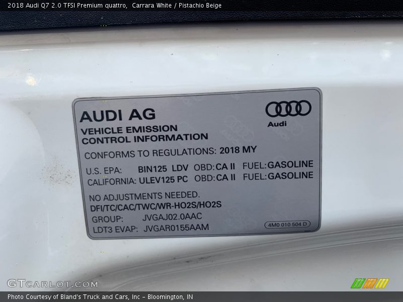 Carrara White / Pistachio Beige 2018 Audi Q7 2.0 TFSI Premium quattro