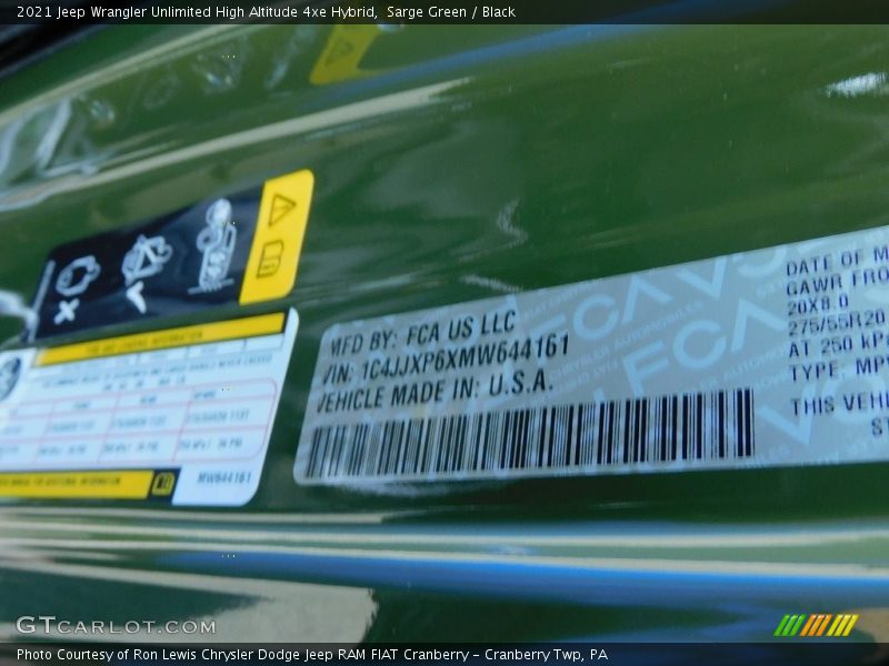 Sarge Green / Black 2021 Jeep Wrangler Unlimited High Altitude 4xe Hybrid
