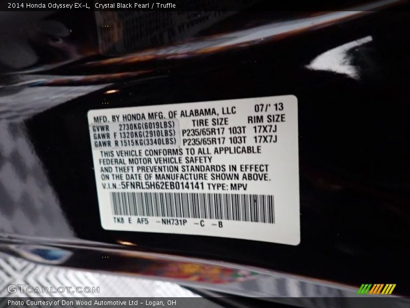 Crystal Black Pearl / Truffle 2014 Honda Odyssey EX-L