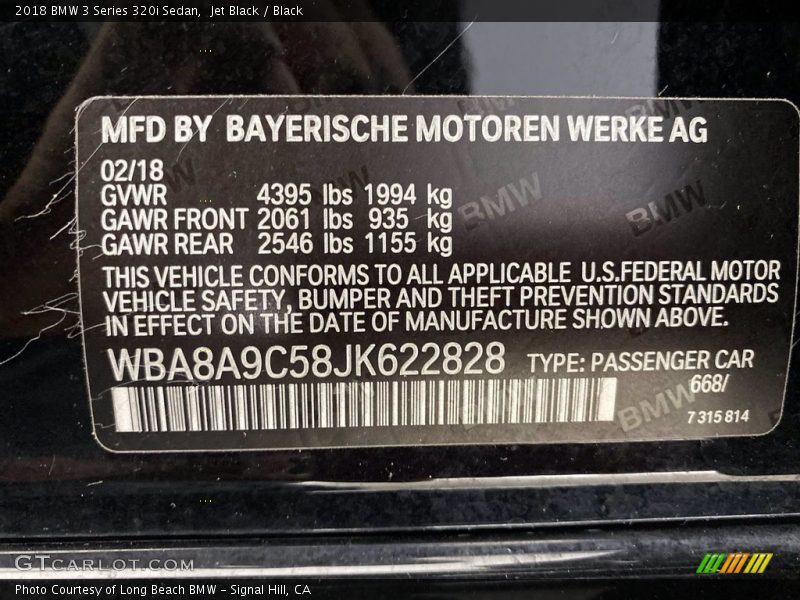 Jet Black / Black 2018 BMW 3 Series 320i Sedan