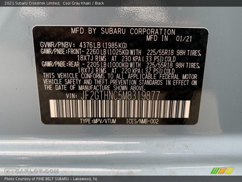 Cool Gray Khaki / Black 2021 Subaru Crosstrek Limited