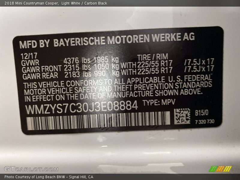 2018 Countryman Cooper Light White Color Code B15