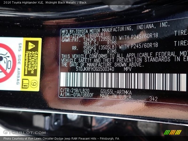 Midnight Black Metallic / Black 2016 Toyota Highlander XLE