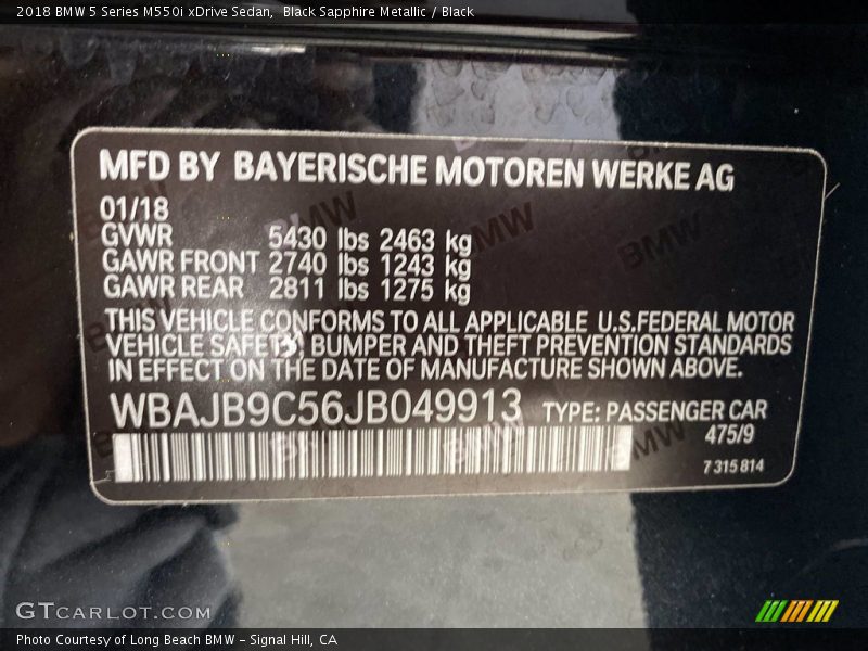 Black Sapphire Metallic / Black 2018 BMW 5 Series M550i xDrive Sedan