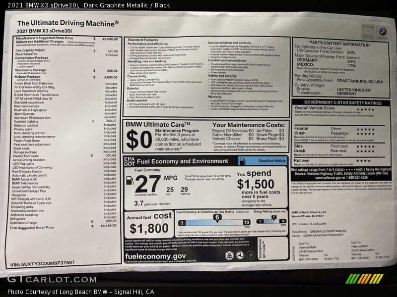 Dark Graphite Metallic / Black 2021 BMW X3 sDrive30i