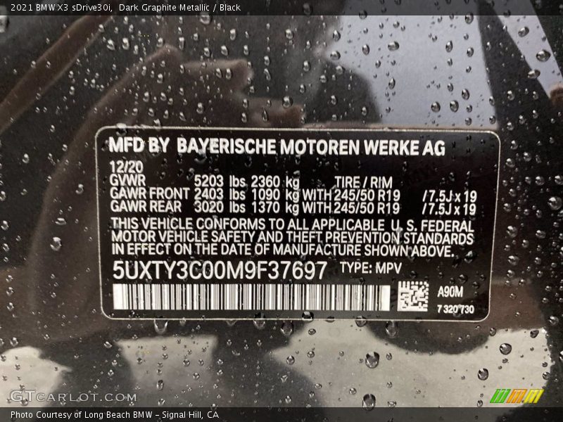 Dark Graphite Metallic / Black 2021 BMW X3 sDrive30i