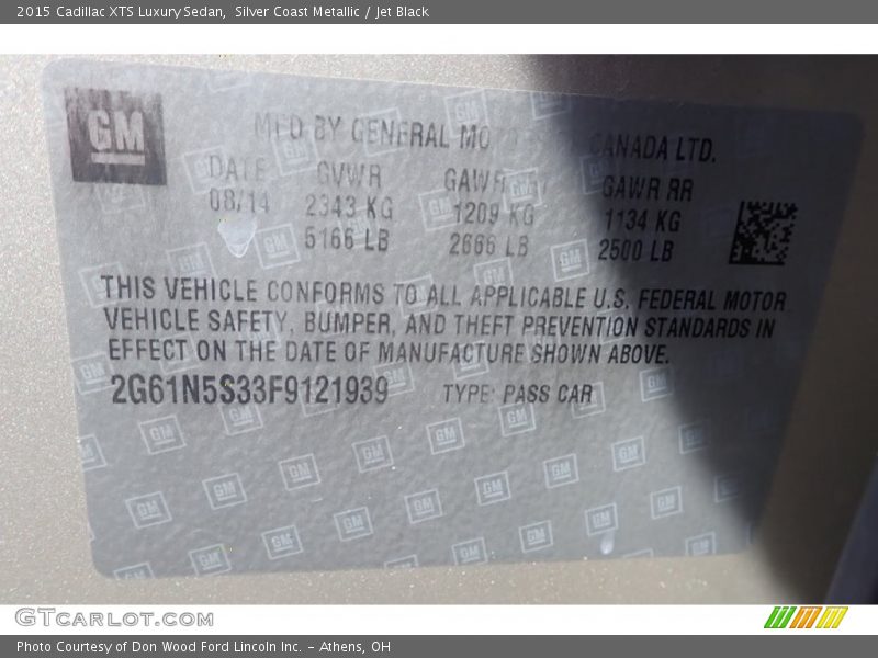 Silver Coast Metallic / Jet Black 2015 Cadillac XTS Luxury Sedan