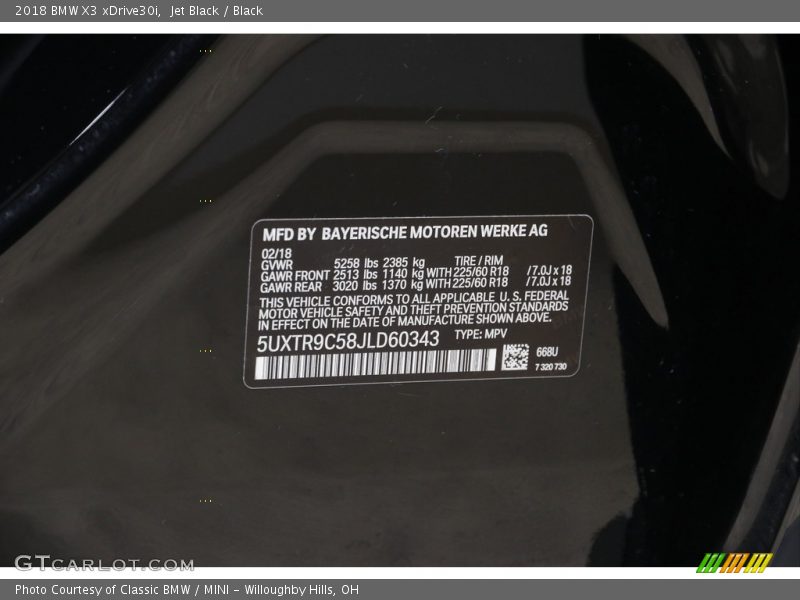 Jet Black / Black 2018 BMW X3 xDrive30i