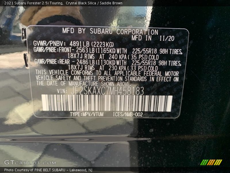 Crystal Black Silica / Saddle Brown 2021 Subaru Forester 2.5i Touring