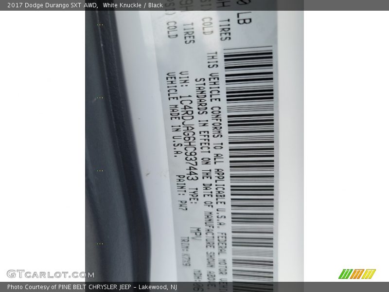 White Knuckle / Black 2017 Dodge Durango SXT AWD