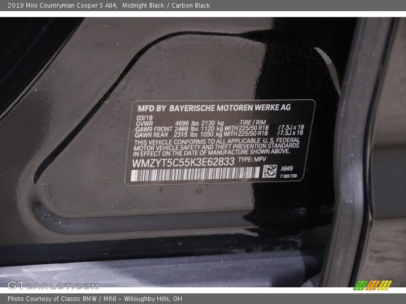 Midnight Black / Carbon Black 2019 Mini Countryman Cooper S All4
