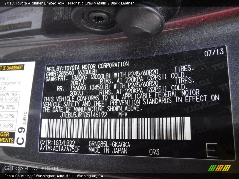 Magnetic Gray Metallic / Black Leather 2013 Toyota 4Runner Limited 4x4