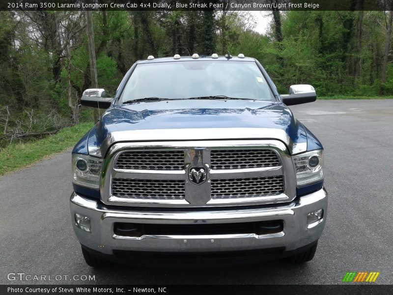 Blue Streak Pearl / Canyon Brown/Light Frost Beige 2014 Ram 3500 Laramie Longhorn Crew Cab 4x4 Dually