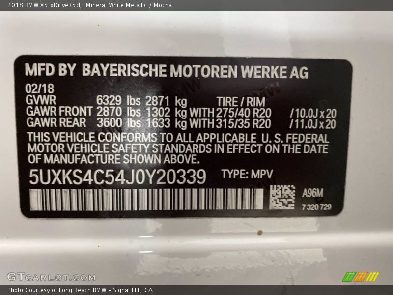 Mineral White Metallic / Mocha 2018 BMW X5 xDrive35d